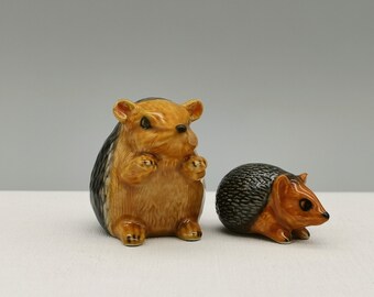 Set of 2 Ceramic Hedgehog Figurine-Miniature Porcupine-Birthday Gift