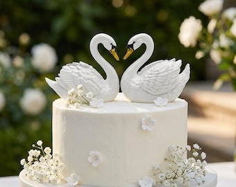 Set de figuras de cisnes blancos de resina, adorno para pastel de bodas, regalo de aniversario