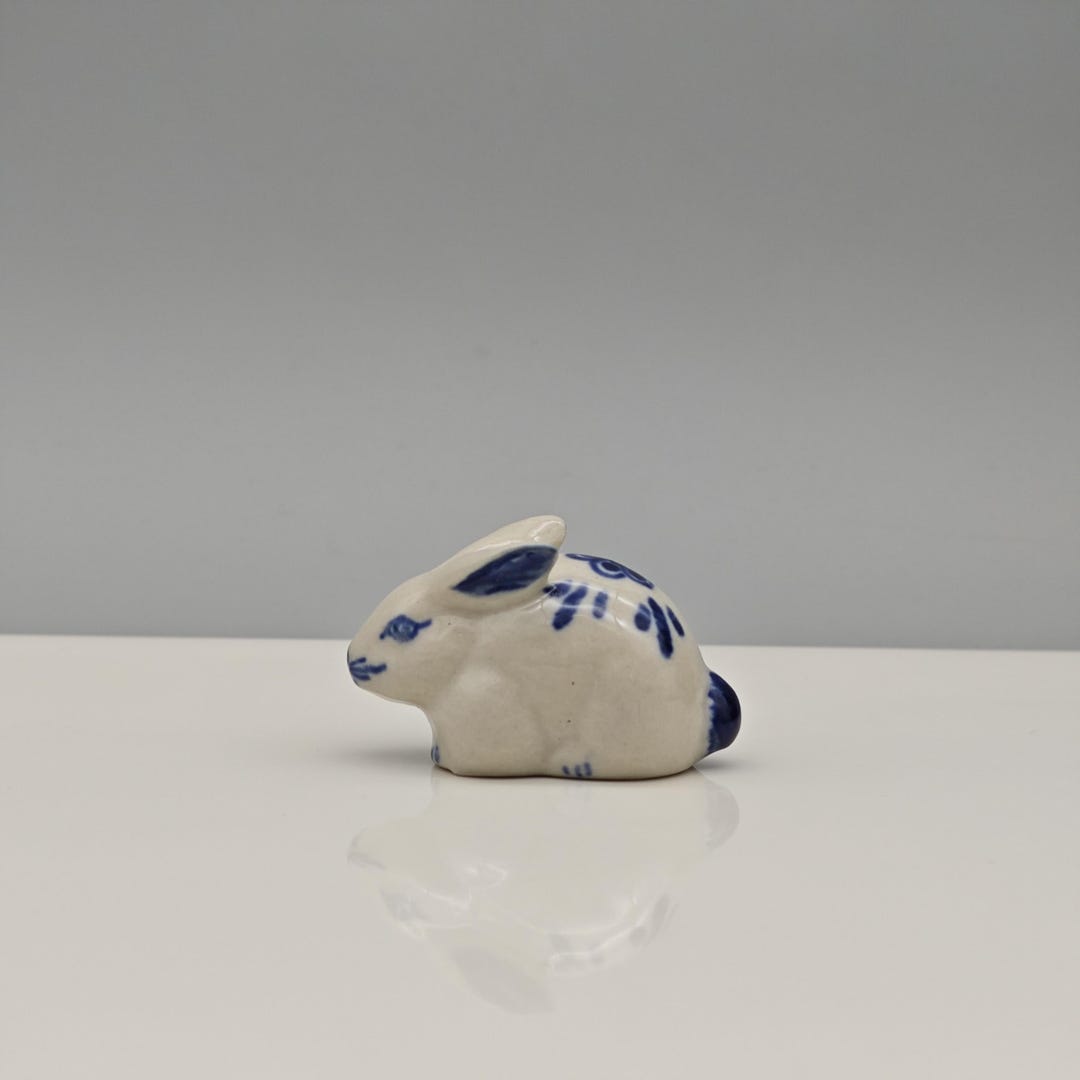 Ceramic Rabbit Figurines-blue and White Rabbit-handcrafted Rabbit Decor ...