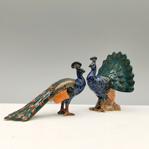 Set of 2 Miniature Ceramic Peacock Figurines for Decoration,Cute Porcelain Peacock Miniatures,Handcrafted Peacock Collectibles