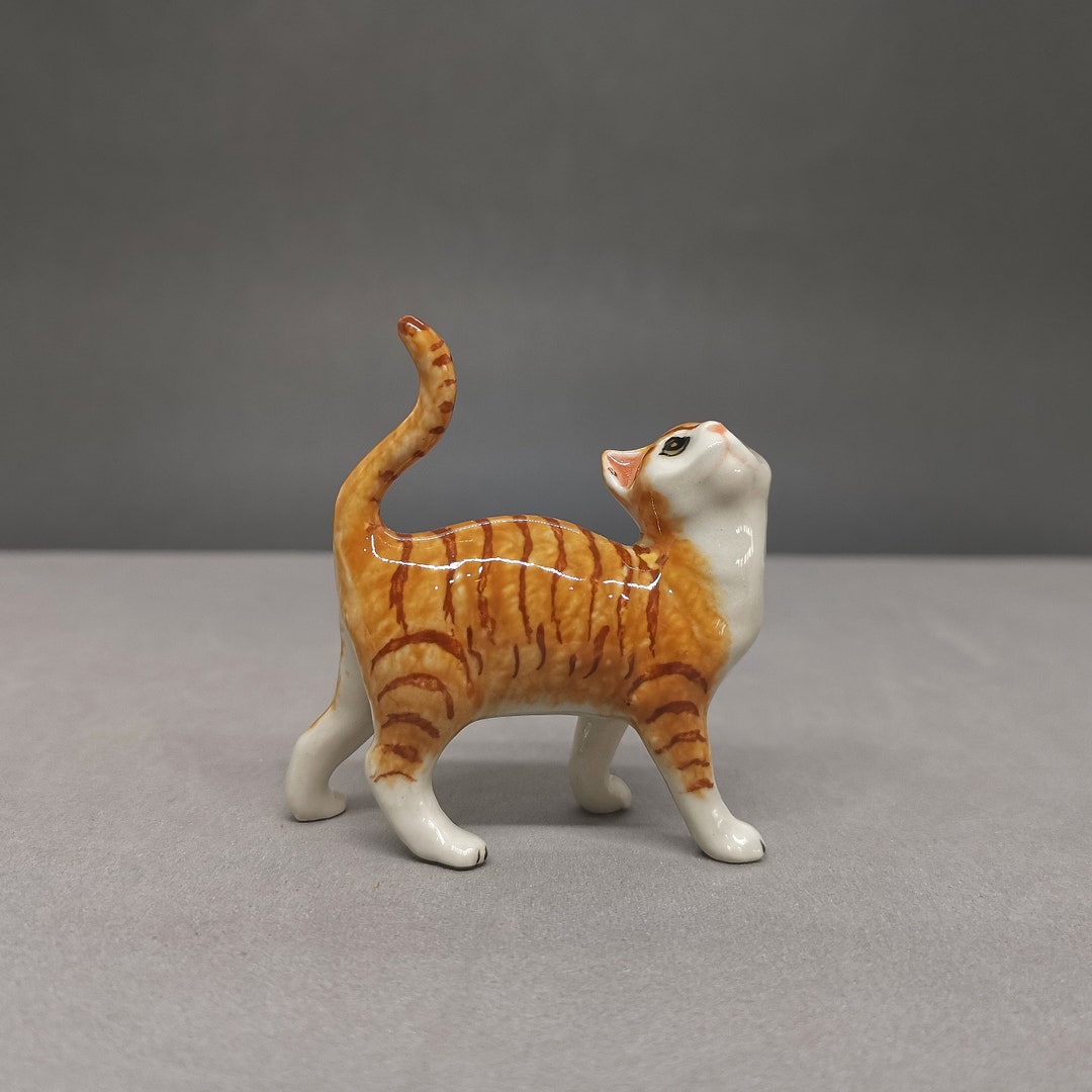 Miniature Cat Figurine, Small Cat Figurines, Orange Cat Ornament, Gift