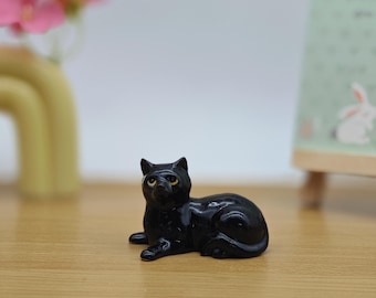 Ceramic Black Cat Figurines for Decoration-Unique Ceramic Cat Gifts-Small Ceramic Cats for Display-Black Cat Lover Gifts