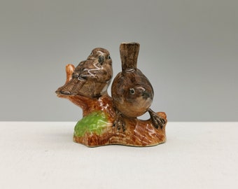 Ceramic Winter wren Bird, Winter wren standing couple on a lovely log, Mother's Day gift