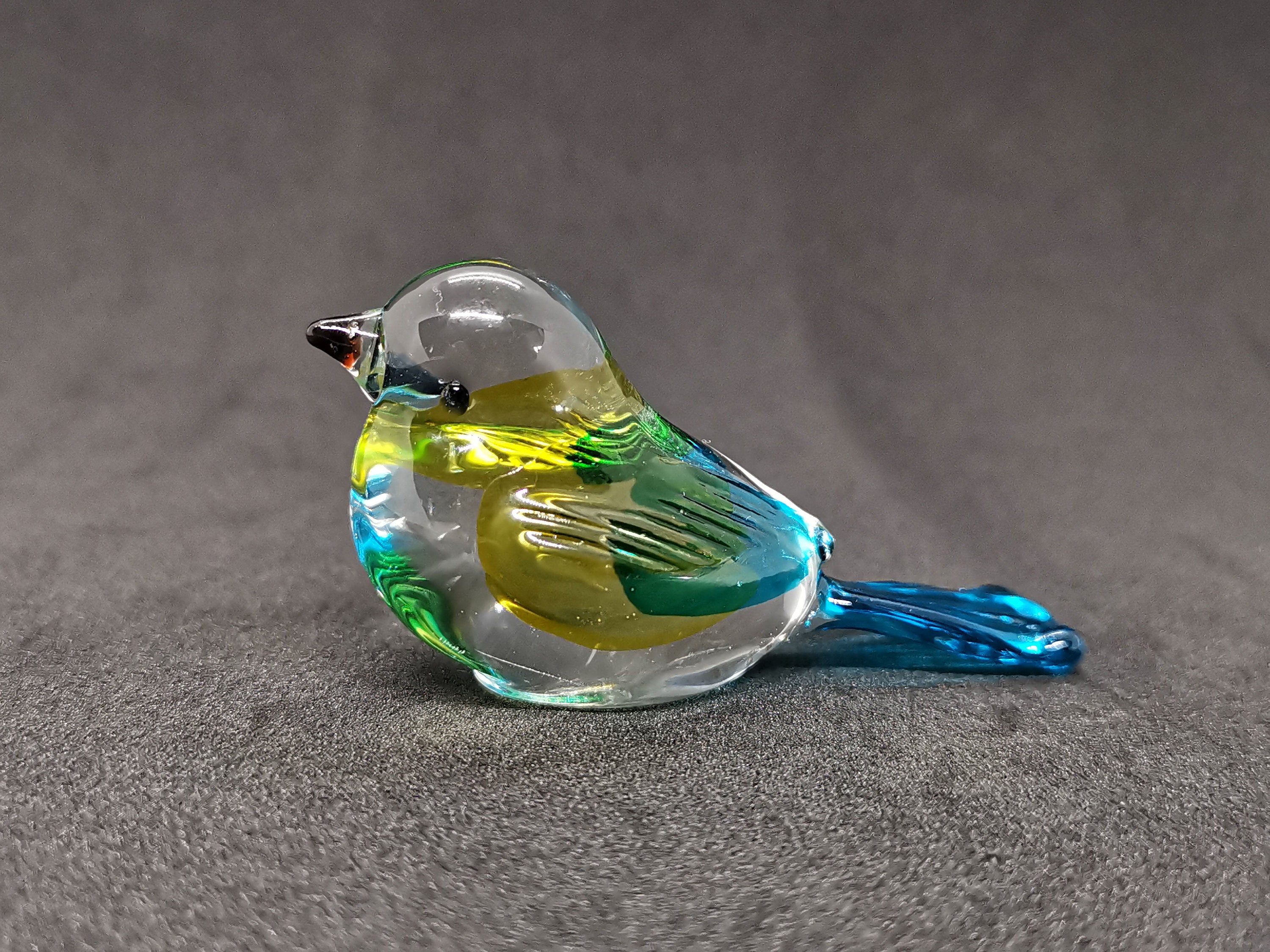 Hand Blown Sculpture Glass Blue Tit Bird Ready to Ship Etsy