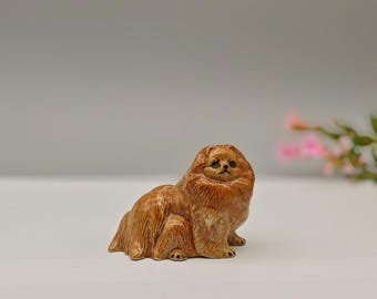 Miniatur Braun Pommern Figur: Keramik Hund Statue