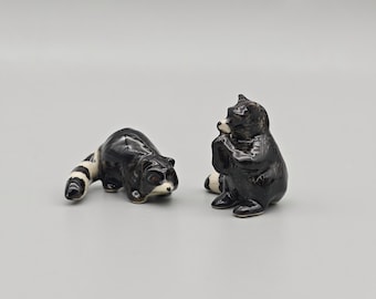 Set di 2 statuette in ceramica a forma di procione, procione in miniatura, regalo per la mamma