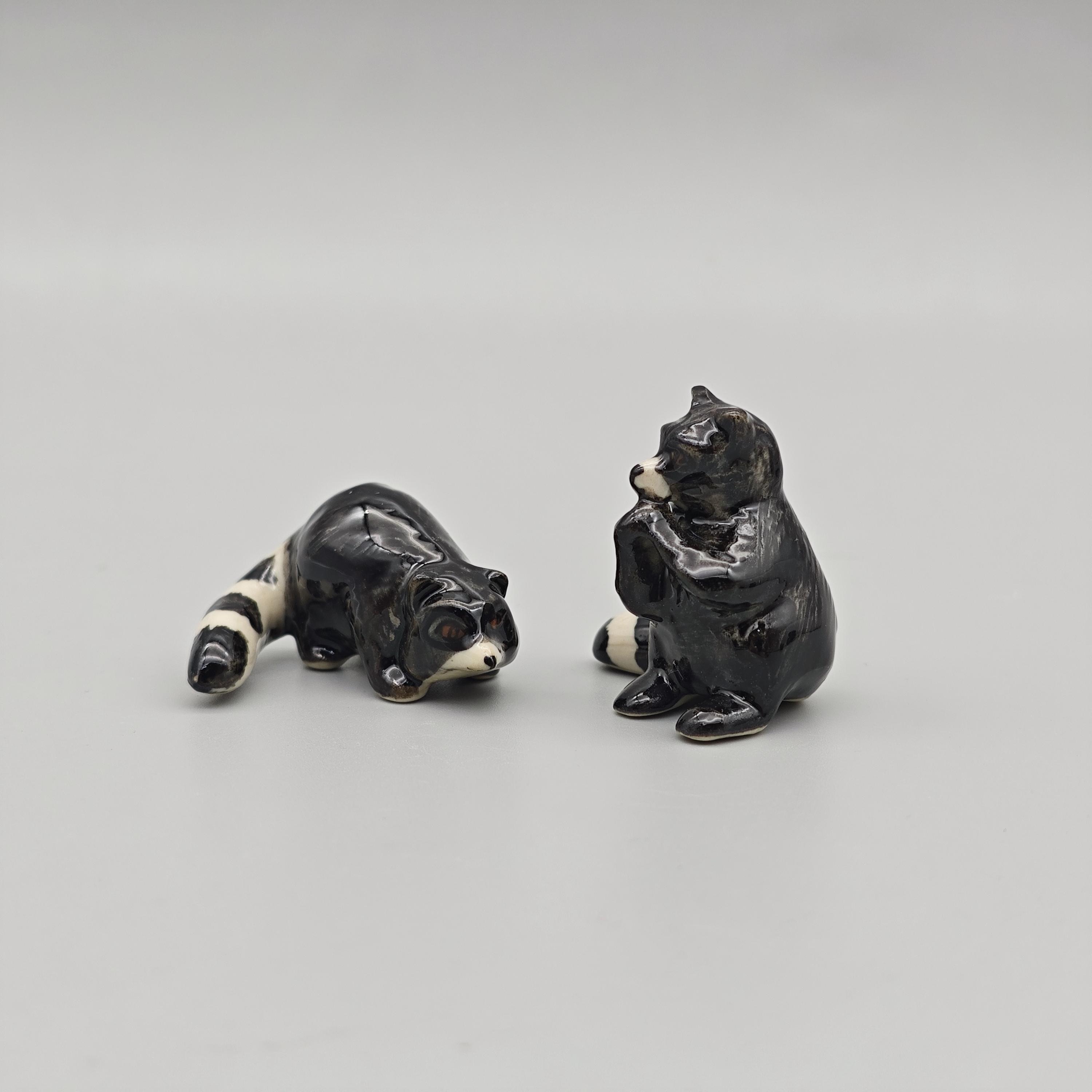 Set of 2 Ceramic Raccoon Figurines, Miniature Raccoon, Gift for Mom