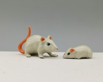 白い陶器のネズミの置物：ペット愛好家へのギフト、コレクター向けの