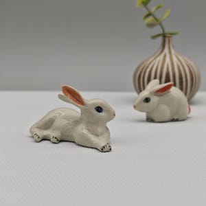 Set of 2 Handmade Mini Ceramic Rabbit Statue-White rabbit statue- White ceramic bunny-Perfect Gift for Any Occasion