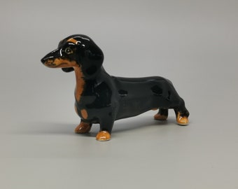 Ceramic Dachshund figurines, Miniature Animal Figurine, Decorative and Collectible Ornaments, Dachshund Cake Topper, Gift