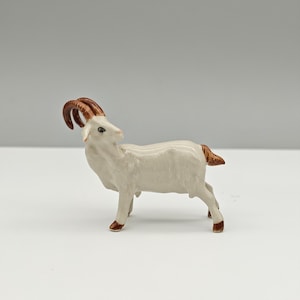 Miniature Ceramic Goat Figurine: Good Luck Charm, Desk Decor