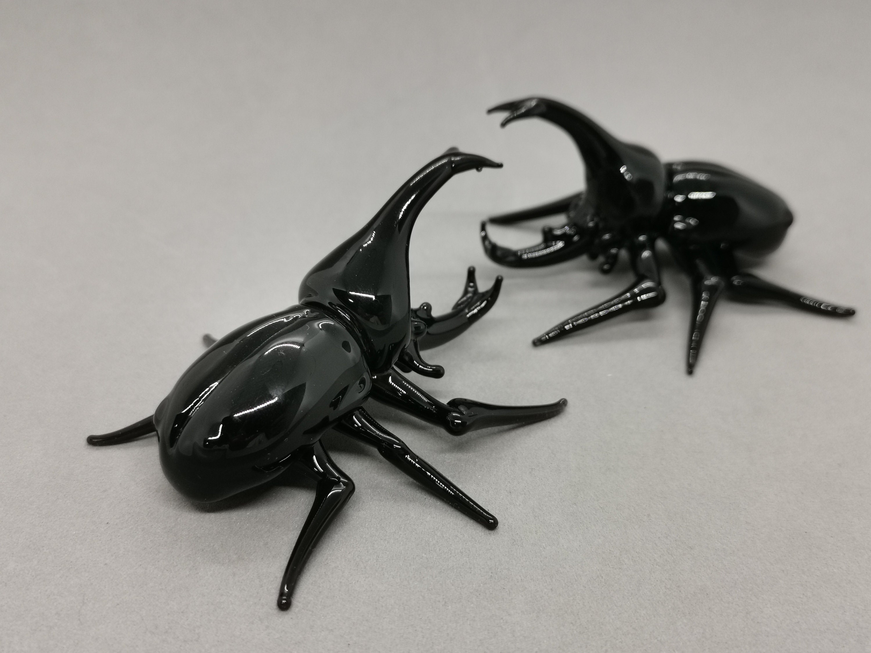 Set of 2 Glass beetle figurine handmade Hercules Beetle | Etsy