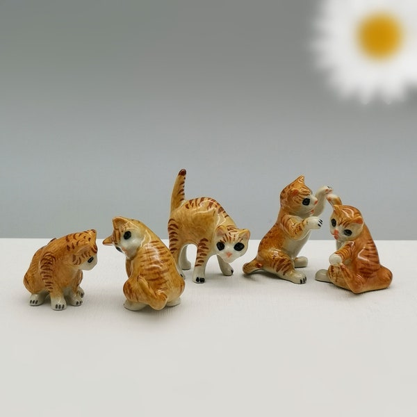 Lot de 5 figurines de chat en céramique, petit chat, chat miniature, cadeau de Noël, chat orange