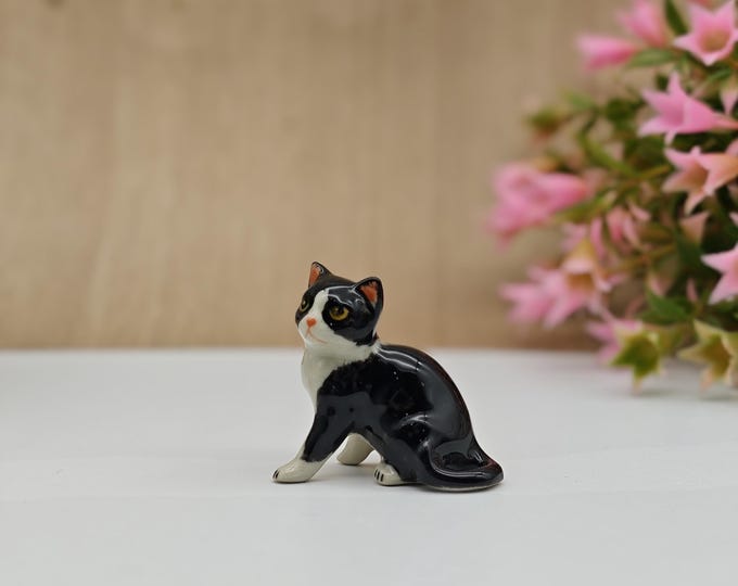 Cat Figure Tuxedo Cats Figurine-black and White Cat Figurine-ceramic Black Cat ...