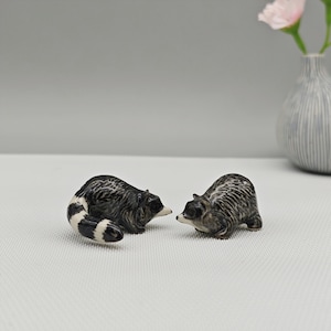 Set of 2 Ceramic Raccoon Figurines-Miniature Raccoon-Raccoon for decoration or display-Handmade Mini Raccoon Statues-Gift for Mom