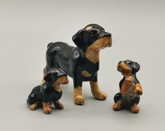 Set of 3 Ceramic Rottweiler figurine, Handmade, Miniature dog, Birthday Gift, Ready to Ship!