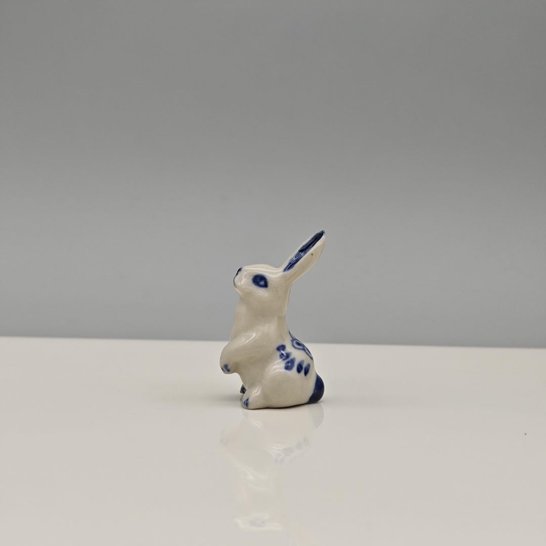 Miniature Ceramic Rabbit Figurines for Decoration-blue-white-tiny ...