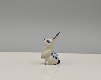 Miniature Ceramic Rabbit Figurines for Decoration-Blue-white-Tiny Rabbit-Small Ceramic Rabbitfor Display-Rabbit Lover Gifts-Easter Gifts