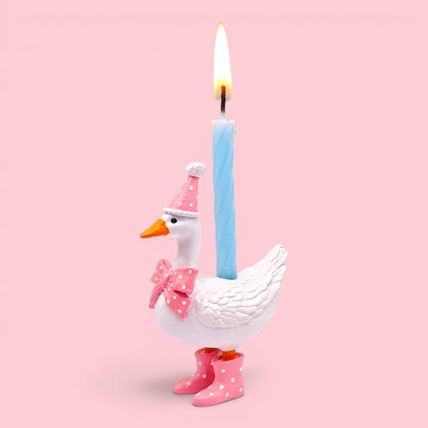 Adorno para tarta de ganso rosa - Recuerdo de cumpleaños original - Portavelas de cumpleaños - Productos hechos a mano