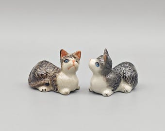 Handmade Miniature Ceramic Cat Figurines: Home Decor, Set of 2