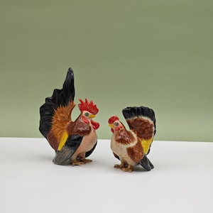 Set of 2 Ceramic Chicken Figurine-Hand Ceramic Rooster-Chicken pottery ornaments-Perfect Gift for Chicken Lovers