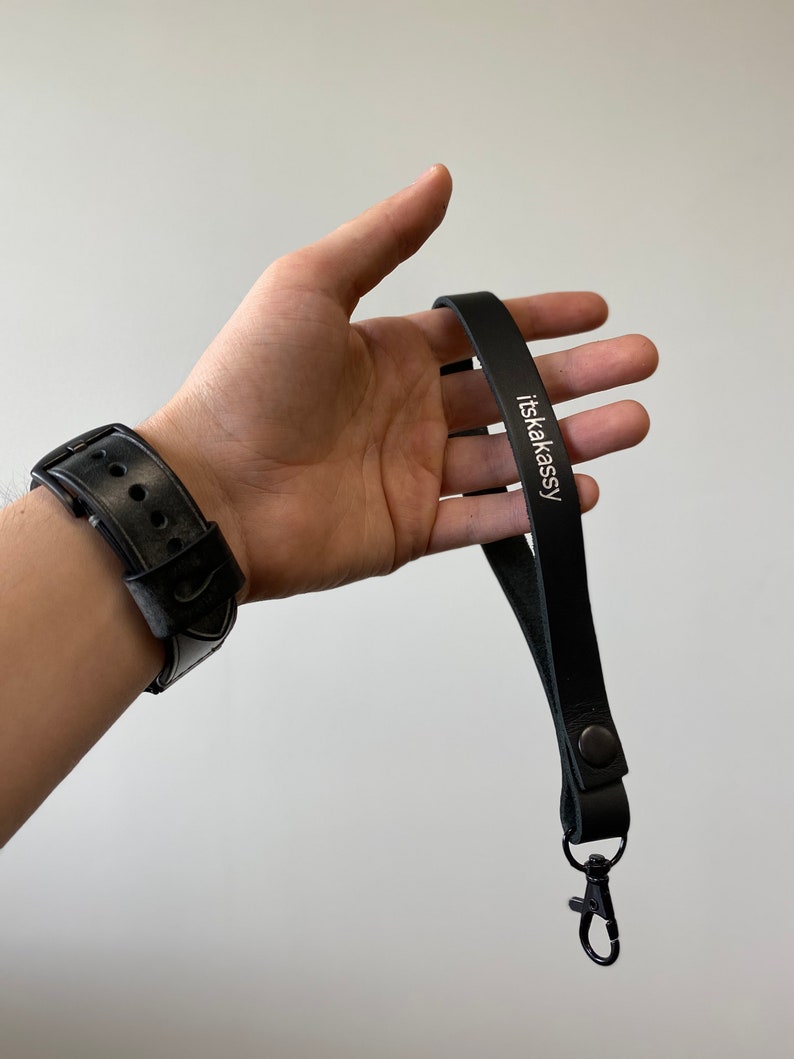 Leather lanyard Keychain Keyholder ID badge holder Genuine Etsy