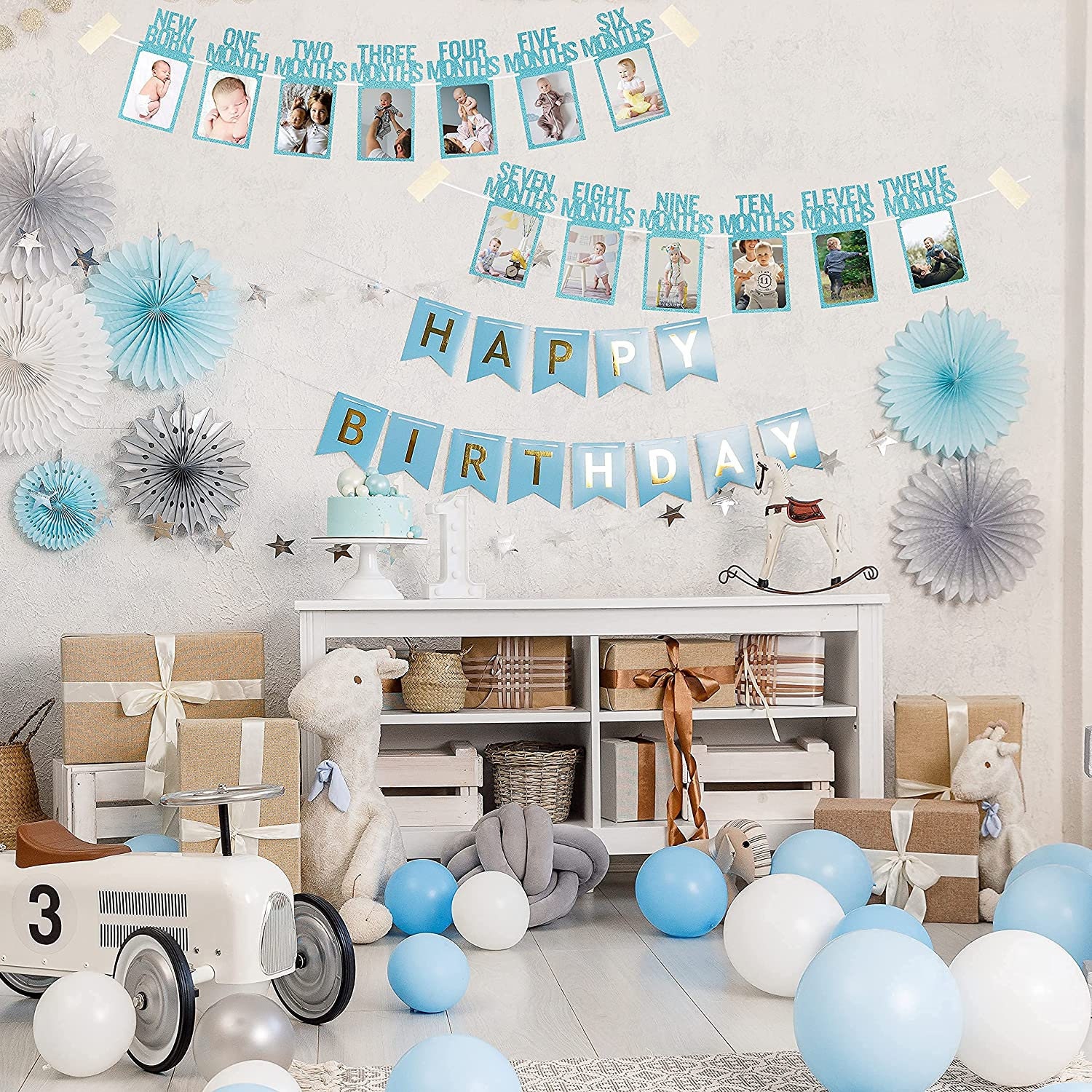 Partyhooman 1st Birthday Photo Banner in Blue for Baby From - Etsy