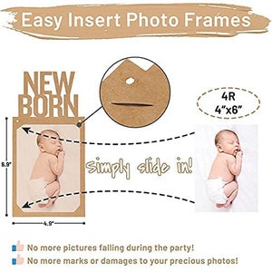 PartyHooman 1st Birthday Photo Banner for Baby from Newborn to 12 Months Monthly Milestones Garland Pre-strung with Frame Kraft image 4