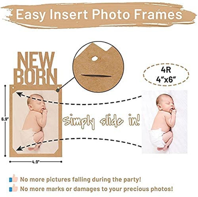 PartyHooman 1st Birthday Photo Banner for Baby from Newborn to 12 Months Monthly Milestones Garland Pre-strung with Frame Kraft image 4