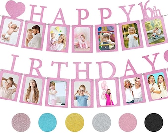 Sweet 16 Birthday Decorations Photo Banner in Purple Pre-assembled | Sweet 16 Banner WITH Sixteen Photo Card Frames Party Supplies