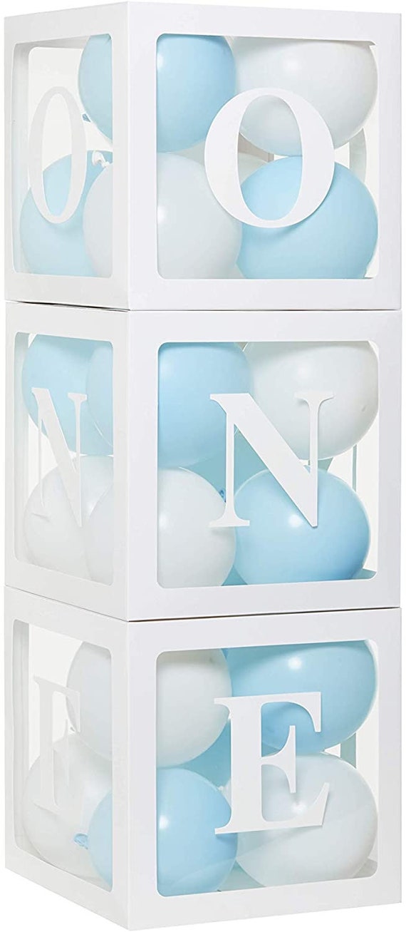 First Birthday Balloon 'ONE' Boxes for Baby Boy WITH 24 Balloons