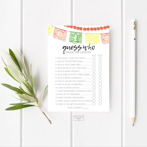 Fiesta - Guess Who Game - Bridal Shower Game - Fiesta Cactus Bridal Shower Theme - Instant Download - Digital Download