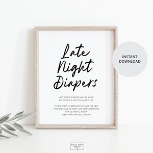 Modernes Schwarz und Weiß-Late Night Windeln Schild-Einfache Babyparty