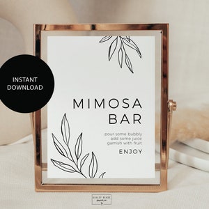 Boho in bianco e nero - Insegna del bar Mimosa - Decorazione per addio al nubilato o matrimonio - Moderno - Download digitale
