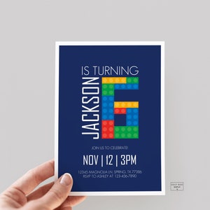 Colorful Blocks Birthday Party Invitation - Modern Birthday Party - Boy Birthday - Personalize - Digital Download