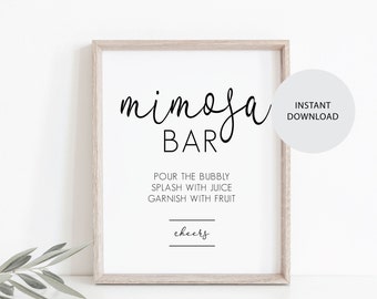 Hochzeit oder Bridal Shower Zeichen, Script Mimosa Bar Zeichen, printable, Instant Download