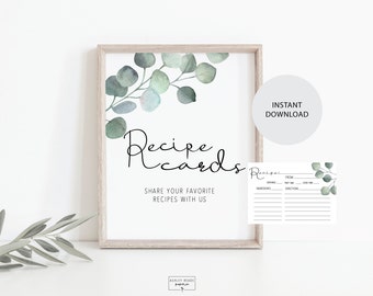 Eucalpytus - Recipe Sign and Recipe Card - Bridal Shower Decoration