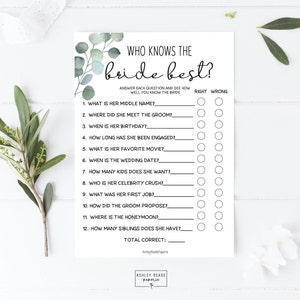 Eucalpytus - Who Knows The Bride Best? - Bridal Shower Game
