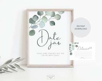 Eucalyptus - Date Jar Sign and Date Night Card - Bridal Shower Activity