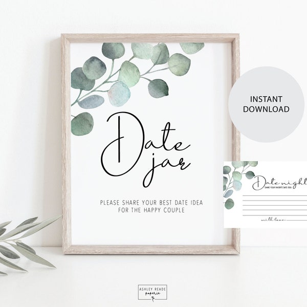 Eucalyptus - Date Jar Sign and Date Night Card - Bridal Shower Activity