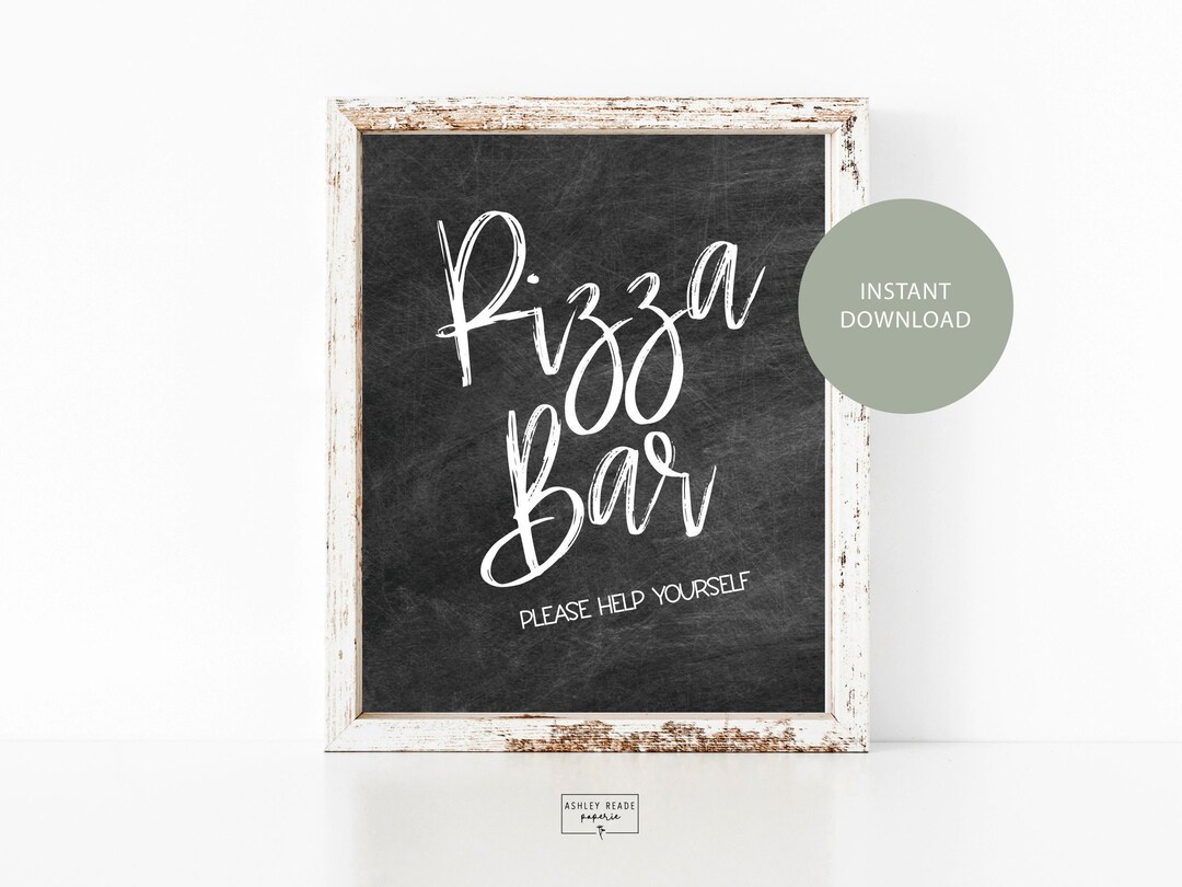Chalkboard Printable Pizza Bar Sign Faux Chalkboard Sign Etsy