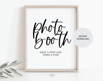 Black and White - Photo Booth Sign - Wedding Signage - Strike a Pose Sign - Digital Download - Bridal Shower - Minimalist - Instant Download