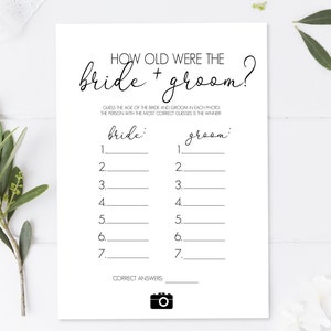 How Old were the Bride and Groom Game - Script - Bridal Shower Game - Black and White - Printable - Instant Download