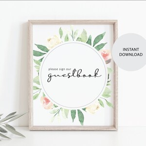 Guestbook Sign - Foliage - Shower or Wedding Sign - Eucalyptus - Blush Flowers - Greenery - Instant Download - Digital Download