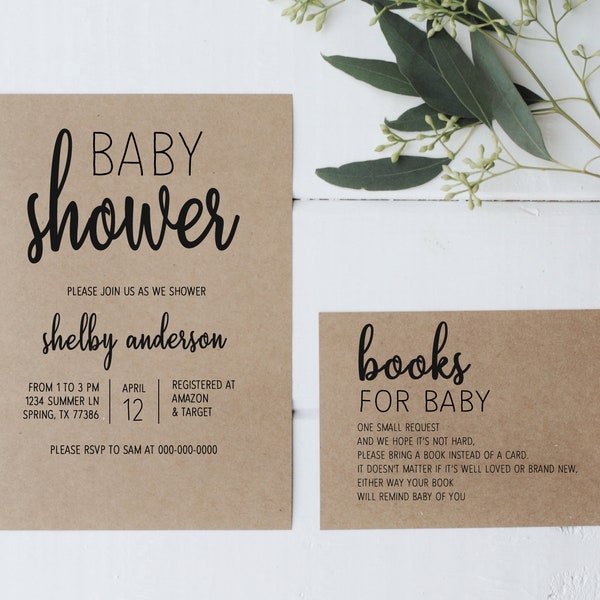 Kraft - Baby Shower Invitation and Books for Baby Card