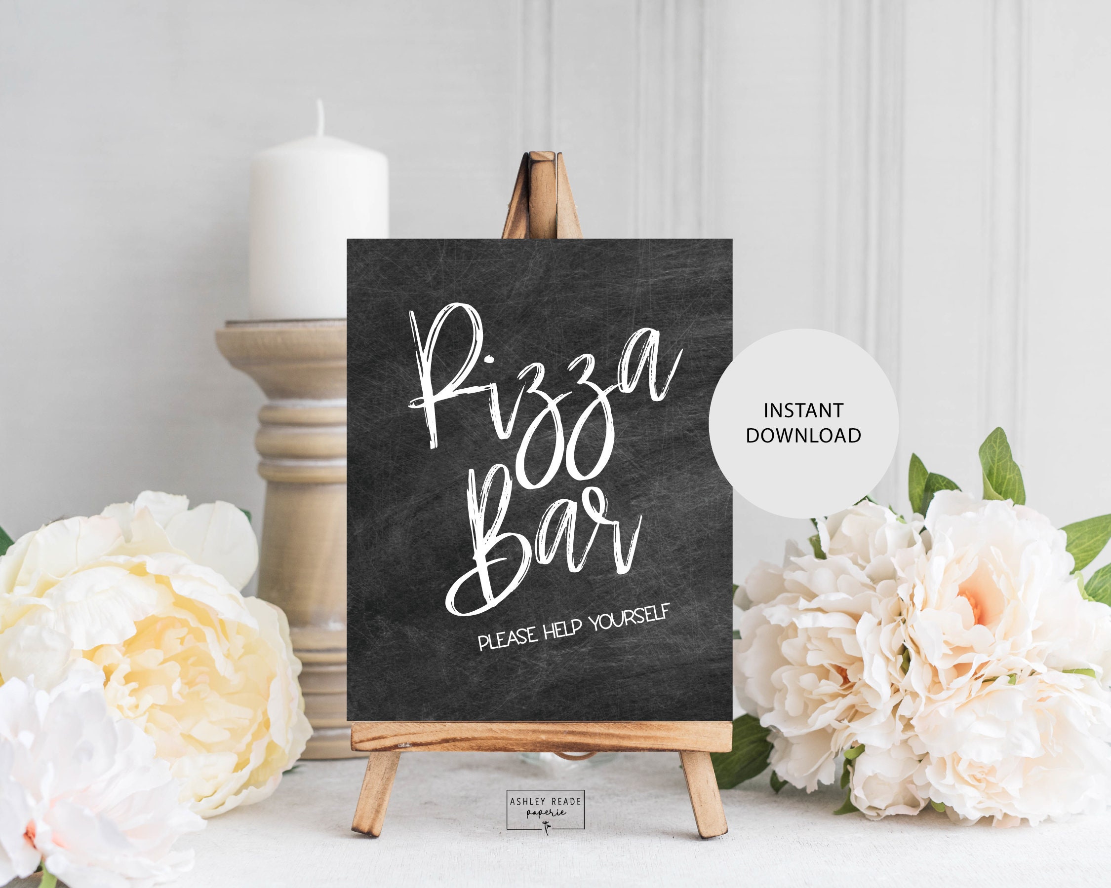 Chalkboard Printable Pizza Bar Sign Faux Chalkboard Sign Etsy