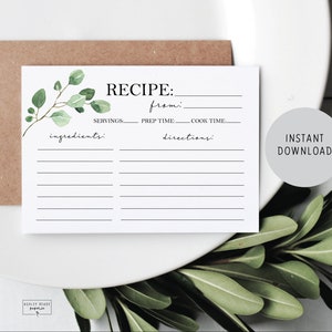 Greenery Recipe Card - Bridal or Baby Shower