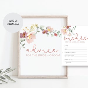Dusty Pink Florals - Ratschläge für das Brautpaar und passende Wünsche Karte - Brautdusche Aktivität - Instant Download