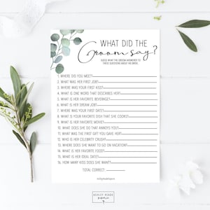 Eucalpytus - What Did The Groom Say - Bridal Shower Game