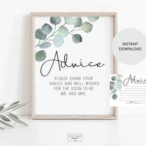 Eucalpytus - Advice for the Bride and Groom Sign - Bridal Shower Decoration - Instant Download